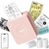 Nelko PM230 Bluetooth Mini Stampante Portatile, Stampante Etichette Adesive con 3 Rotoli di Carta, Stampante Fotografica Compatibile con iOS e Android per Fotografica Note Elenco Memo, Rosa