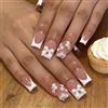 Cosblisvia Press on Nails unghie adesive, 24 pezzi press on nails corte medie quadrate per donne, unghie finte per matrimonio, festa, salone (bianco french fiori 3D fiocco)