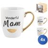 H&h 4x Mug Bombato H&H Dec. Mamma In New Bone China Colori Assortiti Cc360