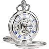 TREEWETO Orologio da tasca meccanico antico fortunato drago quadrante scheletro con catena per uomini donne + scatola, 6.silver bianco, 6. argento bianco