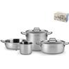 H&H by Bruno Barbieri, Batteria di Pentole, Acciaio Inox 18/10, Set 6 Pezzi, Casseruola, Tegame, Bollilatte con Coperchi, Triplo Fondo, Adatto a tutti i Piani Cottura