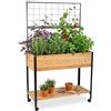 Relaxdays Aiuola rialzata con griglia, ripiano, rotelle, HxLxP 165x102x47,5 cm, Legno, Acciaio