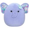 Squishmallows Anjali SQCR05378 - Spilla a forma di elefante viola con fiore, 19,1 cm, multicolore
