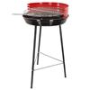 AKTIVE Barbecue a carbonella portatile rotondo, BBQ da esterno, 37,5x38,5x70 cm, griglia regolabile, frangivento in metallo rosso, manico in legno, struttura in metallo stabile