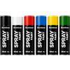 SÜDOR Set di 6 bombolette spray da 200 ml ad asciugatura rapida per graffiti e decorazioni. Nero, Bianco, Blu, Verde, Rosso, Giallo. (6 Colori)