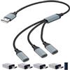 CTRICALVER Cavetto splitter USB 3 in 1, Splitter di alimentazione USB intrecciato in nylon, maschio 1 a 3 Type C femmina con 4 Adattatori per la ricarica multi-porte, la trasmissione di dati