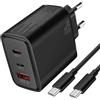 AIAUXAI 60W Caricatore per Samsung S26 Ultra S25 S24 S23 A57 A56 A37 A17, 3 Porte, Cavo USB C 1,8M TPE, Ricarica Rapida, per GalaxyBook per iPhone 17 Pro Max 16 15, per Google Pixel 10 Pro XL 10a 9 8, Nero