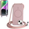 FMPCUON FNPCUON Cover Magnetica Silicone per iPhone 14 Plus con Cordino,Compatibile con MagSafe,Custodia con Laccio Collana Tracolla Collo Sottile TPU Antiurto Protettiva Case con Corda.Rosa
