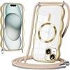 Coiwxmoi Magnetica Cover Ondulato per iPhone 15 con Cordino 6,1,[Compatibile con MagSafe] Trasparente Custodia con Laccio Collana Tracolla,Telaio Forma Riccia Silicone Protettivo Case, Oro