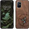 kwmobile Custodia Compatibile con OnePlus 8T Cover - Back Case in Legno con Bumper in Silicone TPU - Bussola Vintage Madreperla marrone scuro