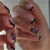VOOSFSIE 24Pcs nero francese punta stampa sulle unghie gel unghie adesivi strisce di stampa leopardo avvolge lucido nudo quadrato unghie false corte per le donne, set di manicure giornaliere alla moda