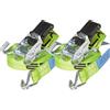 Sandax ERGOLASH - Set di 2 cinghie di tensione, 4 metri (4 m di lunghezza), larghezza 25 mm, forza di trazione LC 400 daN, STF 100 daN, cinghie di fissaggio a cricchetto a due pezzi, con ganci in verde neon