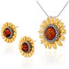 AMBEDORA Set di gioielli da donna in argento sterling placcato oro, ambra baltica color cognac, ciondolo placcato oro su collana e orecchini, Argento sterling, Ambra