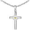 CLEVER SCHMUCK Collana a croce per bambini, con margherita, 18 mm, con fiore, giallo, bianco colorato, laccato, catena Singapore, 40 cm, in argento sterling 925 con custodia a croce