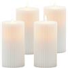Relaxdays Candele LED, Set da 4, fiammata tremolante, Cera Vera, scanalate, Senza Fiamma, Bianche, 18x7,5x7,5 cm