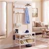 YITAHOME Appendiabiti a 2 ripiani, con porta scarpe, stand appendiabiti, industriale, con 9 ganci, per corridoio, soggiorno, camera da letto, telaio in metallo, bianco
