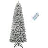 YITAHOME Albero di Natale artificiale, 183 cm, sottile, innevato con telecomando, albero pre-illuminato con 300 LED bianco caldo/multicolore, circa 700 punte