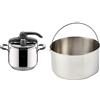 Lagostina Briosa Lagoeasy'Up Pentola a Pressione, 7 L, Acciaio Inox 18/10 & Accessorio per Pentola a Pressione Cestello Cuocivapore, Acciaio Inox, Diametro 18 cm per Capacità 7 Litri