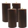 Relaxdays Candele LED, set da 4, HxD: 18 x 7,5 cm, fiamma tremolante, cera vera, scanalature, senza fiamma, caffè