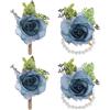 PATIKIL Set di Fiori da Polso e Boutonniere in Rosa, 4 Pezzi Fascia da Polso per Fiori da Sposa Bracciale Accessori per Uomo Donna Festa di Laurea Ballo di Fine Anno, Blu