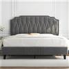 Yaheetech Letto con Testiera Imbottita 31 cm Altezza Regolabile 160 x 200 cm Telaio con Rete a Doghe in Legno e Metallo Grigio Scuro