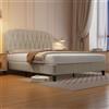 Yaheetech Letto con Testiera Imbottita 31 cm Altezza Regolabile 140 x 200 cm Telaio con Rete a Doghe in Legno e Metallo Beige
