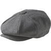 Peaky Blinders, Berretto Piatto a 8 Spicchi in Stile "Newsboy", in Tweed di Lana Grey Pinstripe XL