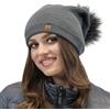 Vivisence Inverno Set Elegante in Caldo Filato Cappello con Pom-Pom E Scaldacollo Piegato Due Volte con Struttura A Maglia A Doppia Piega Perfetto per l'inverno, Grafite,Taglia Unica