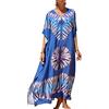 YOUKD Costume da bagno da spiaggia lungo caftano bohemien, cardigan da donna con copertina grande, C blu, Taglia unica