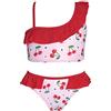 SHEKINI Costume da Bagno per Ragazze Due Pezzi Spalle Inclinate Asimmetriche Volant Bikini da Spiaggia con Estivo Stampa Triangle Fondo Bikini per 6-16 Anni（6-8 Anni，Rosso）