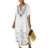 YouKD Caftano ricamato Boho Beach Bikini Cover Up Robe Plus Size Loungewear per le donne, M bianco, Etichettalia unica