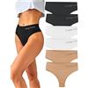 FINETOO 6-Pack Donne G-String Pancia Piatta Senza Cuciture G-String Traspirante Donne a Vita Alta Mutandine morbide S-XL...