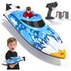 ExKeen Barca RC telecomandata 25 km/h Telecomando a 2,4 GHz con portata di 120 m Motoscafo impermeabile con LED e funzione di ribaltamento 2 batterie e raffreddamento ad acqua per piscina, lago, blu