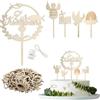 CYIOU 5 Pz Cake Topper Prima Comunione 100 Pz Legno Decorazioni Prima Topper Torta Comunione Bambina con Catena Luminosa a Led Lunga 0,5 Metri per Bambine e Bambini