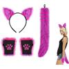 ITODA Set di guanti e fascia in pelliccia sintetica con coda di gatto peloso in peluche con coda di cartone animato e guanti per travestimento lupo cosplay set accessorio per costume di Halloween
