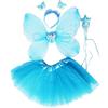 Fun Play Costume Fata per Ragazze - Ali Farfalla, Tutù, Bacchetta Magica e Fascia Set per 3-8 Anni (Turchese)