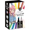 Graph'it - Set di 12 pennarelli ad alcool a doppia punta: Fine e smussato per disegno manga, illustrazione, colorazione, schizzi, scrittura - ricaricabile - Set Manga