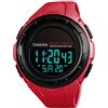 TONSHEN Unisex Grande Plastica Cassa Sportivo Solare Orologio e Gomma Cinturino Outdoor Militare 50M Impermeabile LED Elettronico Allarme Cronometro Digitale Orologi da Polso (Rosso)