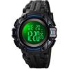 TONSHEN Sportivo Orologio Uomo 50M Impermeabile LED Elettronico Digitale Allarme Cronometro Orologi da Polso (Blu)