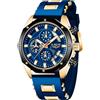 LIGE Orologio Uomo da Polso Elegante Vintage Analogico Classico Quarzo Watch Cronografo 3ATM Wrist Watches for Men all'Acqua Cinturino in Silicone Blu Lancette Luminose Data Orologi,Oro e Blu
