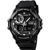 TONSHEN Orologio Uomo Sportivo Outdoor 50M Impermeabile Analogico Quarzo LED Digitale Tre Tempo Plastica Orologi da Polso (Nero)