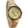 JewelryWe Orologi Meccanici Uomo, Display e Pointer Oro, Bracciale in Acciaio Inossidabile (Oro-nero)