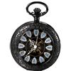 JewelryWe Orologio da Tasca Meccanico Automatico Disegno Fiore Cuore Numeri Romani Colore Nero/Argento Collana con Pendente