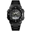 TONSHEN Uomo e Ragazzo Fashion Sportivo Orologi da Polso 50M Impermeabile Plastica Cassa e Acciaio Inossidabile Cinturino LED Analogico Quarzo Doppio Tempo Orologio (Nero)