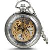 Jewelrywe Orologio da Tasca a Quarzo Hollow Collana in Lega Orologio Vintage Orologi Meccanici Colore Bronzo Nero (Argento-C)
