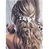 Vakkery Accessori per capelli da sposa con perle per capelli da sposa in argento con fiore per capelli per donne e ragazze