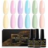 Shining She Smalto Semipermanente Macaron, 6 Colori Caramella Pastello Rosa Blu Verde Viola Giallo Smalto Semipermanente Unghie Soak-Off UV/LED, Estate Regalo per Salone di Manicure DIY a Casa, 8ML