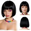 Nepturion Parrucca Bob da donna nera - Parrucca da donna per carnevale e cosplay, nera corta Bob con frangia, 30 cm, parrucca sintetica liscia nera Bob per feste a tema, PerrüCke da donna corta