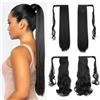 XFSRG 2 Pezzi Coda Capelli Finti Clip Extension Lisci Ricci Ponytail Wrap around Naturali Lunghi Facile Applicazione Acconciatura Quotidiana
