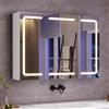 mojiasion Specchio Bagno LED con Presa Elettrica + USB-3 Ante-Design 360°, Memoria Luminosità,80x16x60 cm Mobiletto Specchio Bagno Sospeso | 3 Ripiani Regolabili, Bianco, Impermeabile Sospeso 80x60 cm